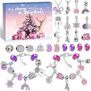 Calendrier de l&rsquo;Avent 2025 Bijoux, 24 surprises Calendrier de Noël Bijoux Cadeau pour enfants et adolescentes, cadeaux de Noël et d&rsquo;anniversaire Cadeau surprise(Pink)