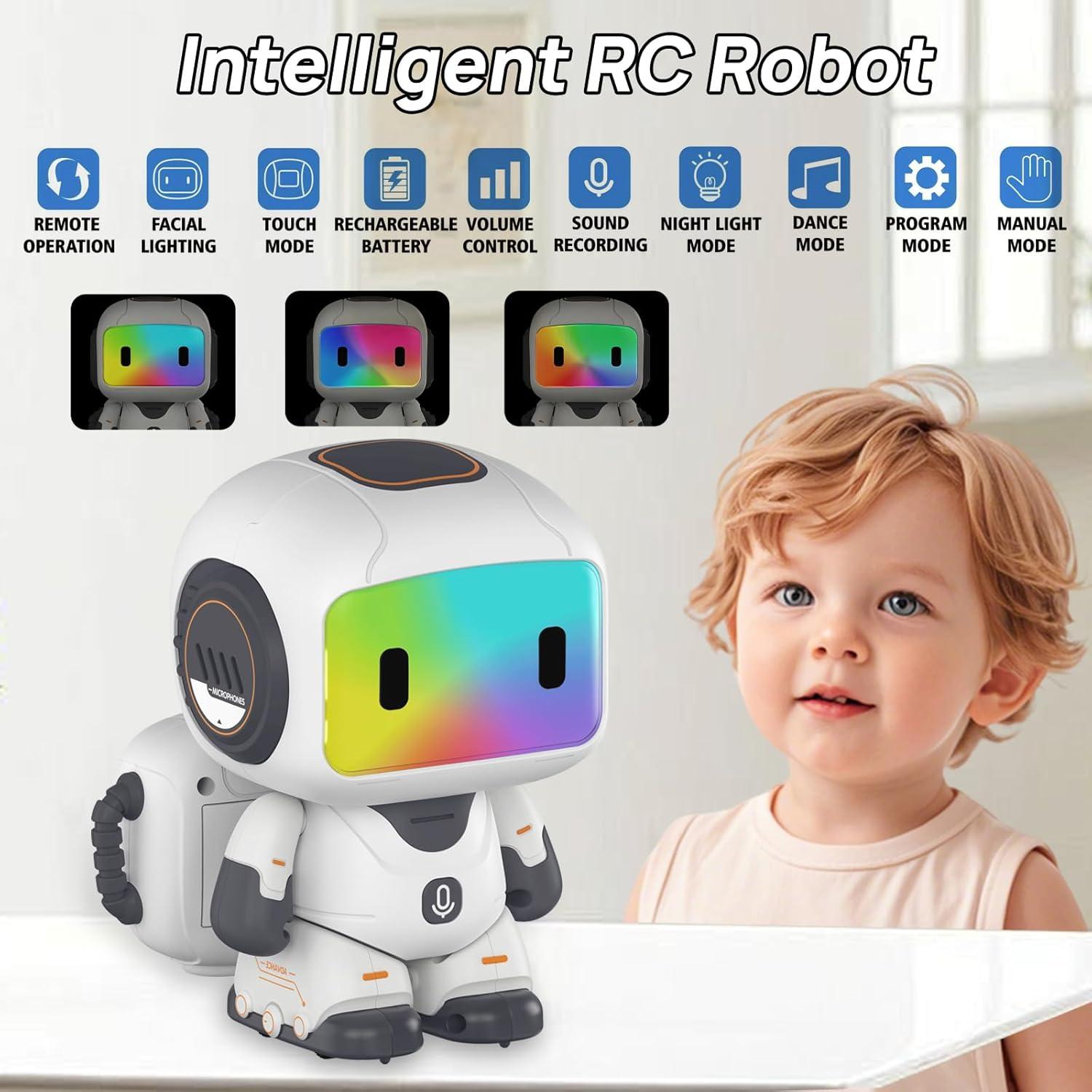imageProgrammation de robots jouets RC pour enfants robots tlcommands pour garons et filles de 3 ans et plus avec dmonstration automatique danse musique yeux LED et fonction denregistrement