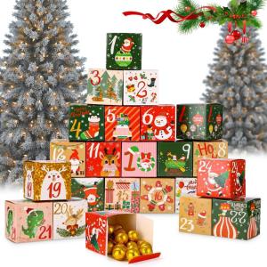 24 Pièces Kit de Calendrier de l&rsquo;avent a Remplir, 24 Boîtes Pochettes Cadeaux de Noel pour Calendrier de l&rsquo;avent Reutilisable, Calendrier de Noel 2025, pour Emballage Cadeau Noel, 7 x 7 x 7 cm