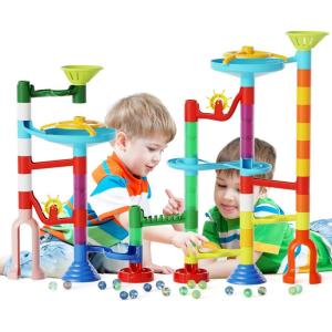Tricky Bille – 110 Pcs Circuit à Billes Couleurs Macaron, Éléments Ludiques Jeu de Construction d&rsquo;un Labyrinthe Educatif, Sécurité Robuste Marble Rush Conviennent aux Enfant de Plus de 3 Ans(110PCS)