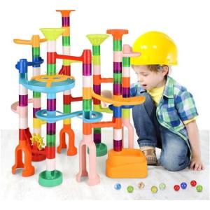 Tricky Bille – 110 Pcs Circuit à Billes Couleurs Macaron, Éléments Ludiques Jeu de Construction d&rsquo;un Labyrinthe Educatif, Sécurité Robuste Marble Rush Conviennent aux Enfant de Plus de 3 Ans(135PCS)