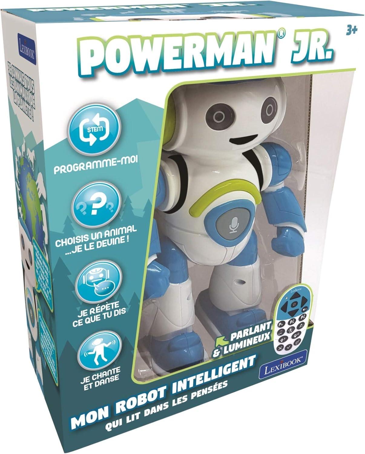 image:imageLexibook Powerman Jr Robot Intelligent Qui lit dans Les penses Jouet pour garons et Filles Powerman Junior Danse Joue de la Musique Quiz Animaux karaok programmable STEM VertBleu ROB20FRPowerman Jr