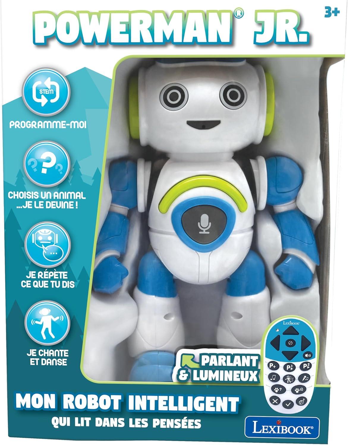 image:imageLexibook Powerman Jr Robot Intelligent Qui lit dans Les penses Jouet pour garons et Filles Powerman Junior Danse Joue de la Musique Quiz Animaux karaok programmable STEM VertBleu ROB20FRPowerman Jr