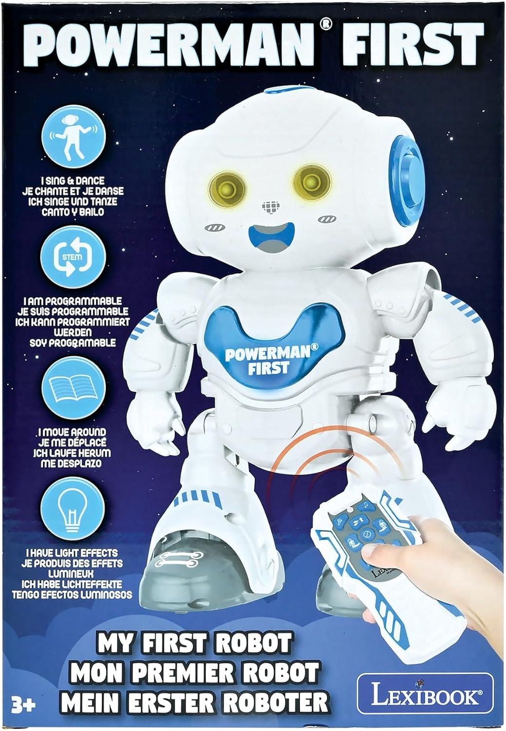 image:imageLexibook Powerman Jr Robot Intelligent Qui lit dans Les penses Jouet pour garons et Filles Powerman Junior Danse Joue de la Musique Quiz Animaux karaok programmable STEM VertBleu ROB20FRPowerman First