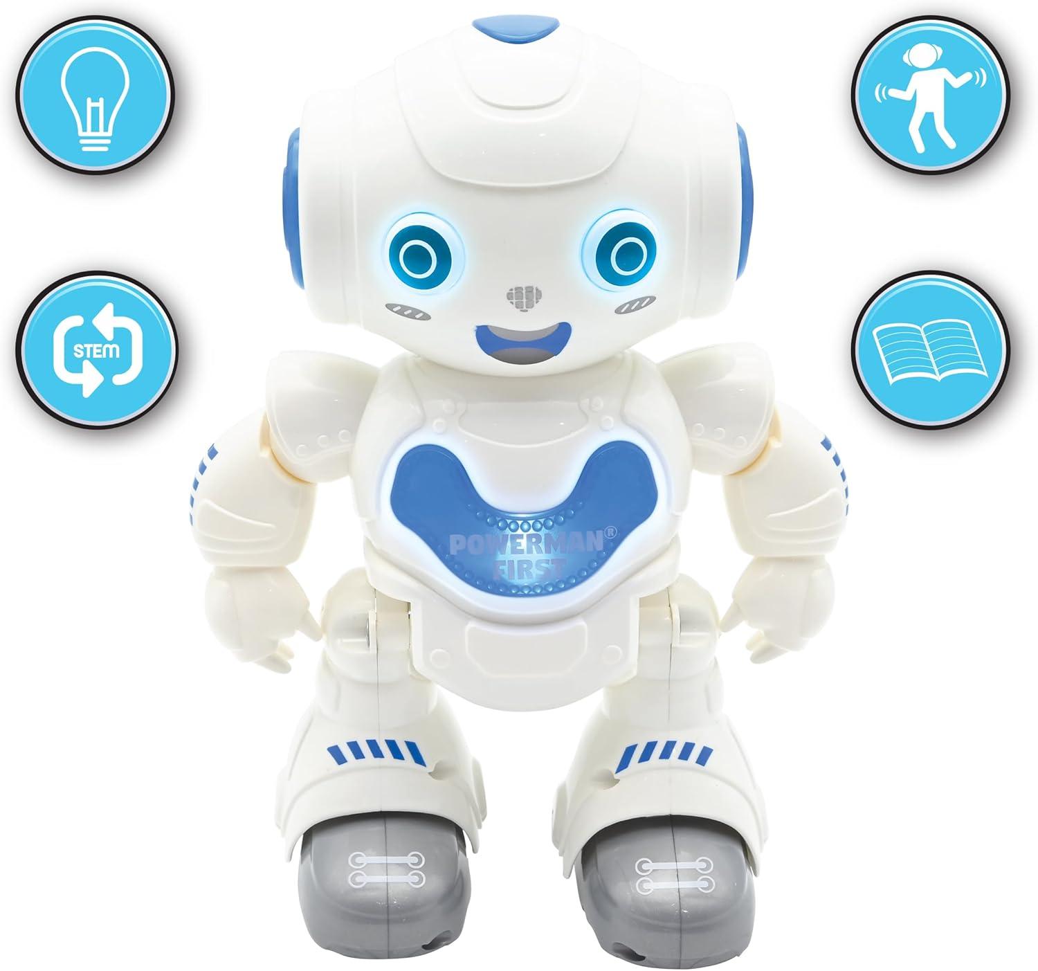 image:imageLexibook Powerman Jr Robot Intelligent Qui lit dans Les penses Jouet pour garons et Filles Powerman Junior Danse Joue de la Musique Quiz Animaux karaok programmable STEM VertBleu ROB20FRPowerman First