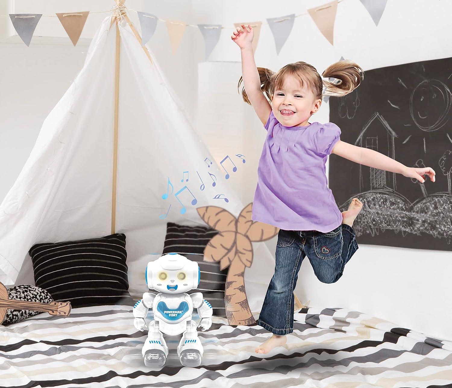 image:imageLexibook Powerman Jr Robot Intelligent Qui lit dans Les penses Jouet pour garons et Filles Powerman Junior Danse Joue de la Musique Quiz Animaux karaok programmable STEM VertBleu ROB20FRPowerman First