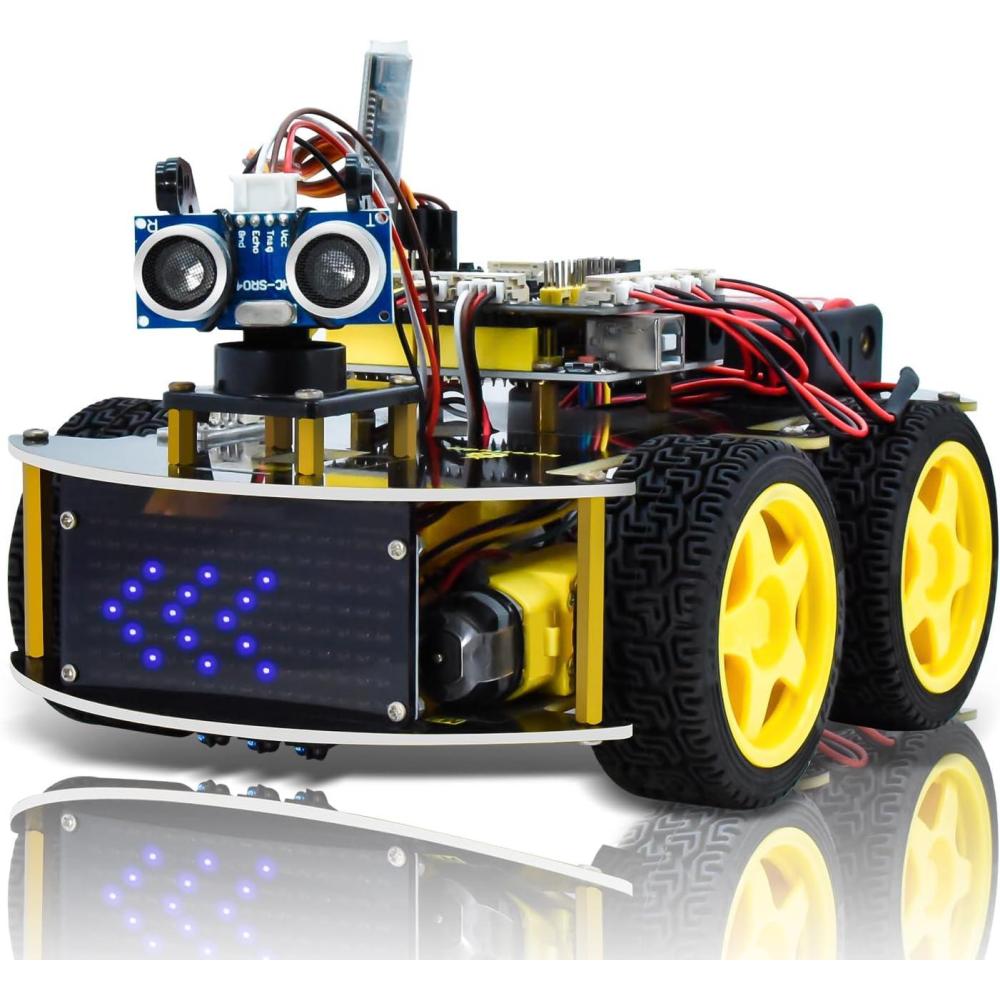 image:imageKEYESTUDIO Kit de dmarrage de Voiture Robot 4 Roues motrices pour Arduino IDE tlcommande Infrarouge Bluetooth Suivi de Ligne prvention des Obstacles etc Kit de Programmation robotique