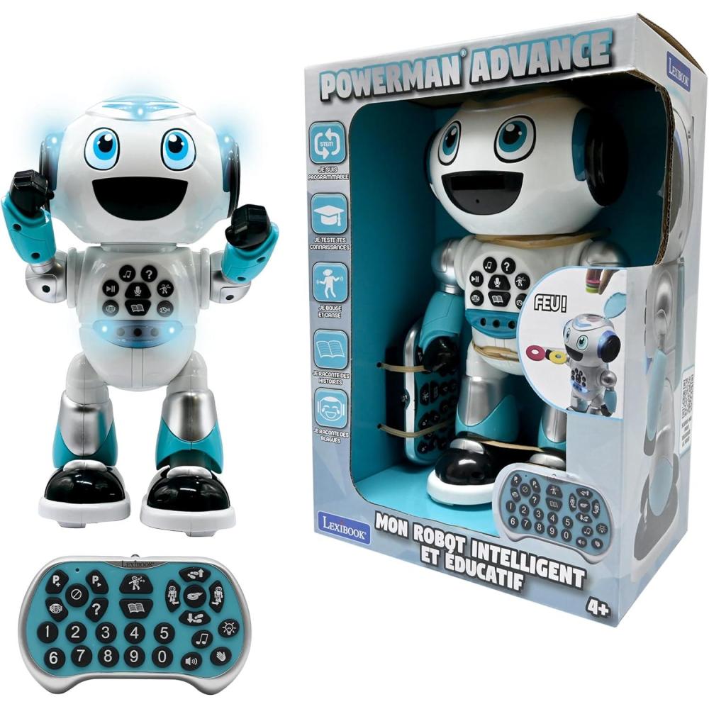 image:imageLexibook Powerman Jr Robot Intelligent Qui lit dans Les penses Jouet pour garons et Filles Powerman Junior Danse Joue de la Musique Quiz Animaux karaok programmable STEM VertBleu ROB20FRPowerman Advance White