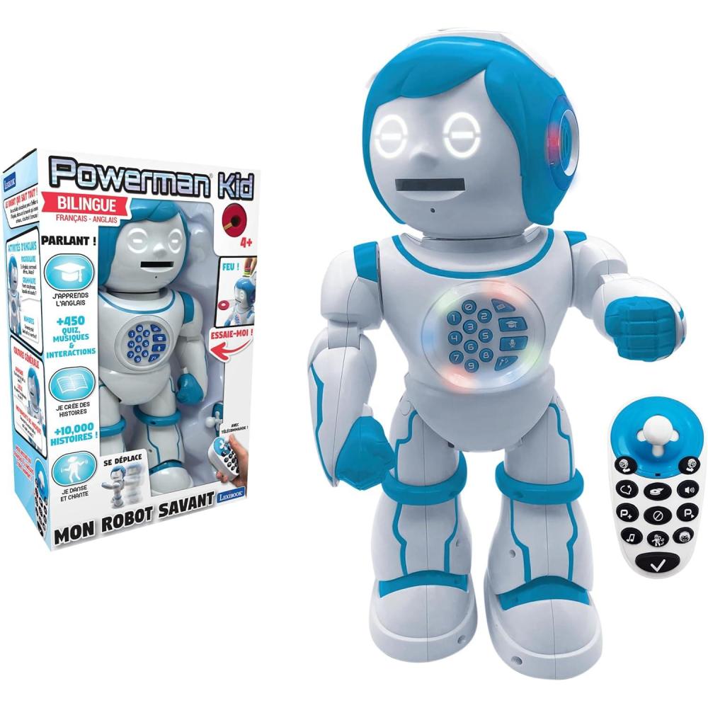 image:imageLexibook Powerman Jr Robot Intelligent Qui lit dans Les penses Jouet pour garons et Filles Powerman Junior Danse Joue de la Musique Quiz Animaux karaok programmable STEM VertBleu ROB20FRPowerman Kid