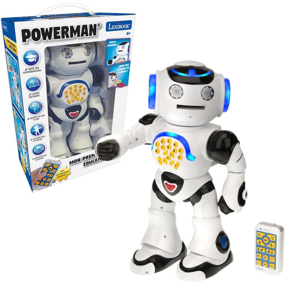 image:imageLexibook Powerman Jr Robot Intelligent Qui lit dans Les penses Jouet pour garons et Filles Powerman Junior Danse Joue de la Musique Quiz Animaux karaok programmable STEM VertBleu ROB20FRPowerman