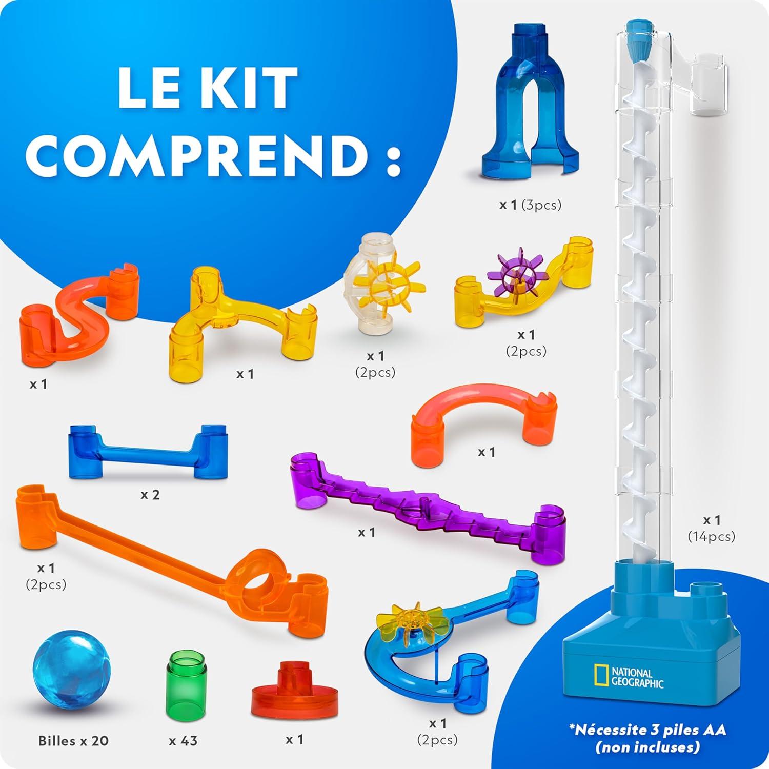 image:imageCircuit Billes NATIONAL GEOGRAPHIC avec Ascenseur Motoris Kit de 95 Pices avec Spirale lectrique 20 Billes Sac de Rangement et Plus Machine Mouvement Perptuel Jouet de Physique