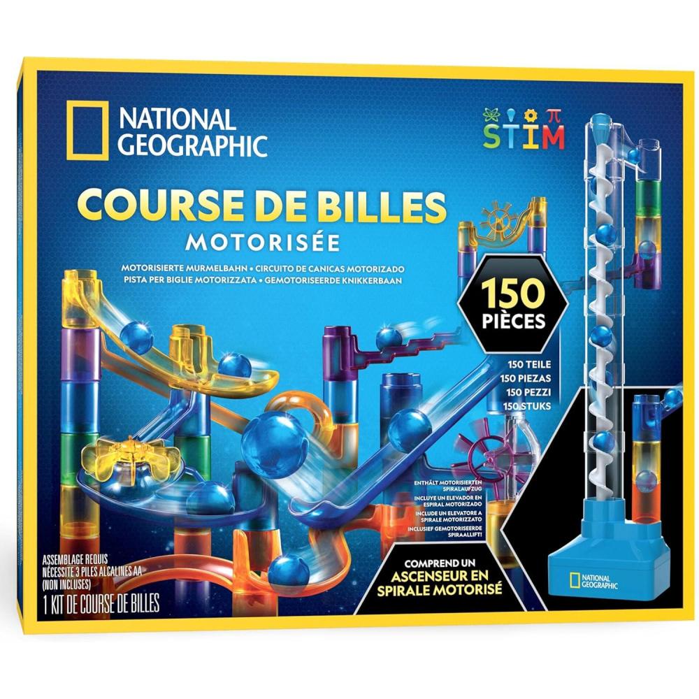 image:imageCircuit Billes NATIONAL GEOGRAPHIC avec Ascenseur Motoris Kit de 150 Pices avec Spirale lectrique 30 Billes Sac de Rangement et Plus Machine Mouvement Perptuel Jouet de Physique