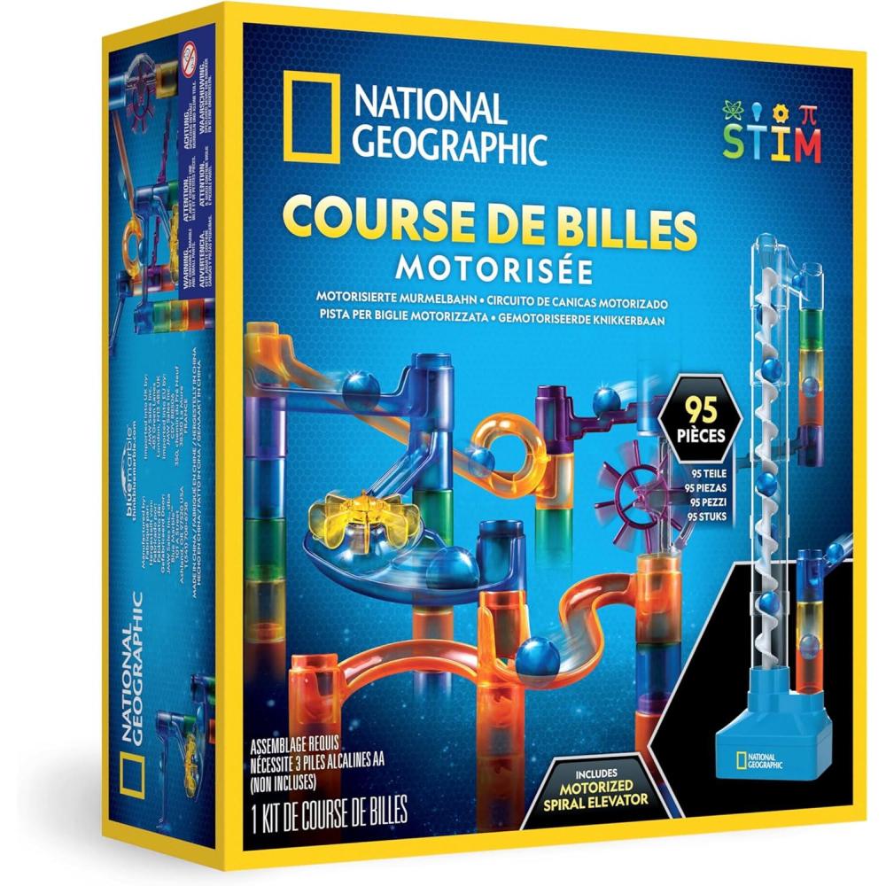 image:imageCircuit Billes NATIONAL GEOGRAPHIC avec Ascenseur Motoris Kit de 95 Pices avec Spirale lectrique 20 Billes Sac de Rangement et Plus Machine Mouvement Perptuel Jouet de Physique
