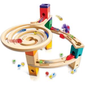 Hape Circuit à Billes en Bois Race to The Finish Quadrilla – Super Kit Circuit 28 Pièces + 30 Billes – Jeu de Construction en Bois pour Enfant – Jeux de Parcours Enfants 4 Ans et Plus, Fille, Garçon(Simple)
